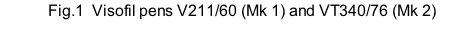 Fig.1  Visofil pens V211/60 (Mk 1) and VT340/76 (Mk 2)